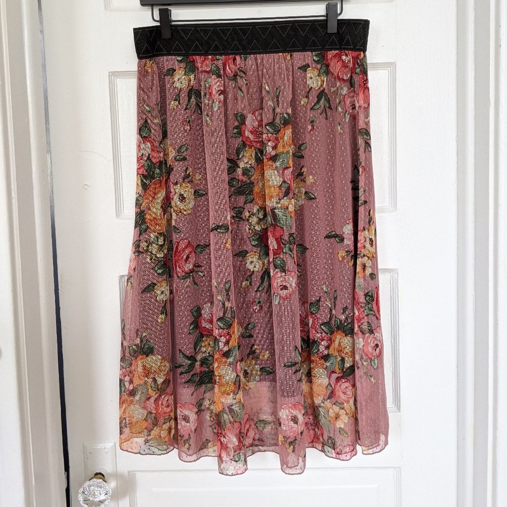 Lula Roe Pink Floral Lola Skirt